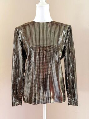 Vintage 1970s Givenchy Nouvelle Boutique Gold Metallic Pailette Sequin Top S